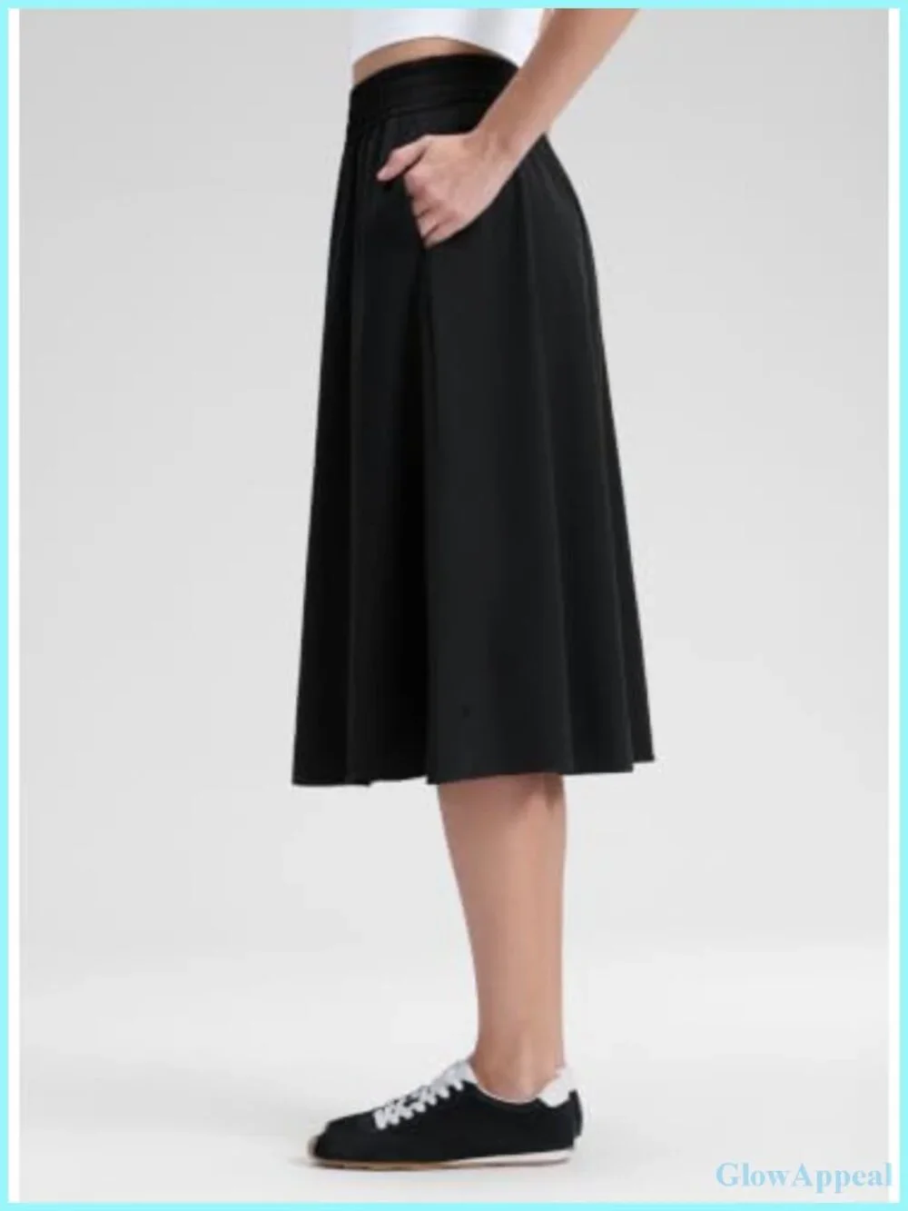 High Waisted Flowy Midi Skort with Pockets, Lightweight Quick-Dry, Casual